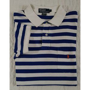 Vintage 90's Y2K Polo Shirt Ralph Lauren Retro Big Bold Blue Stripes Mens L USA